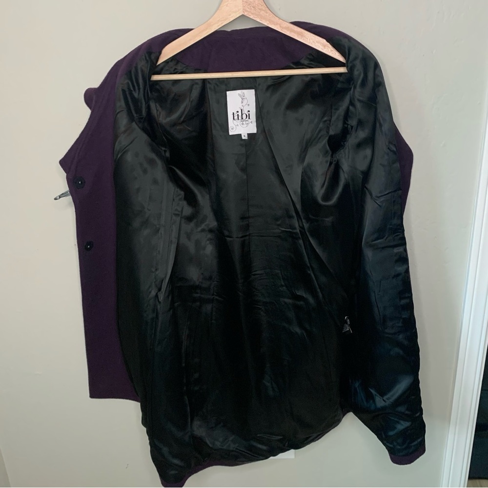 TIBI Wool Eggplant Plum Coat With Ruffle Detail and Toggle Closure Size 6 - Picture 14 of 16